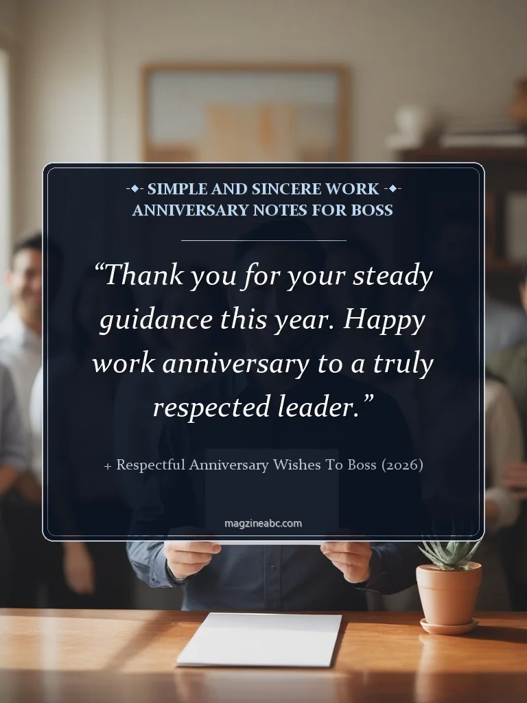 Simple and Sincere Work Anniversary Notes for Boss - 525+ Respectful Anniversary Wishes To Boss (2026)