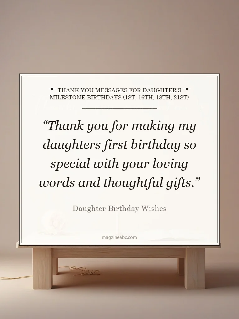 Thank You Messages for Daughter’s Milestone Birthdays (1st, 16th, 18th, 21st) - Daughter Birthday Wishes